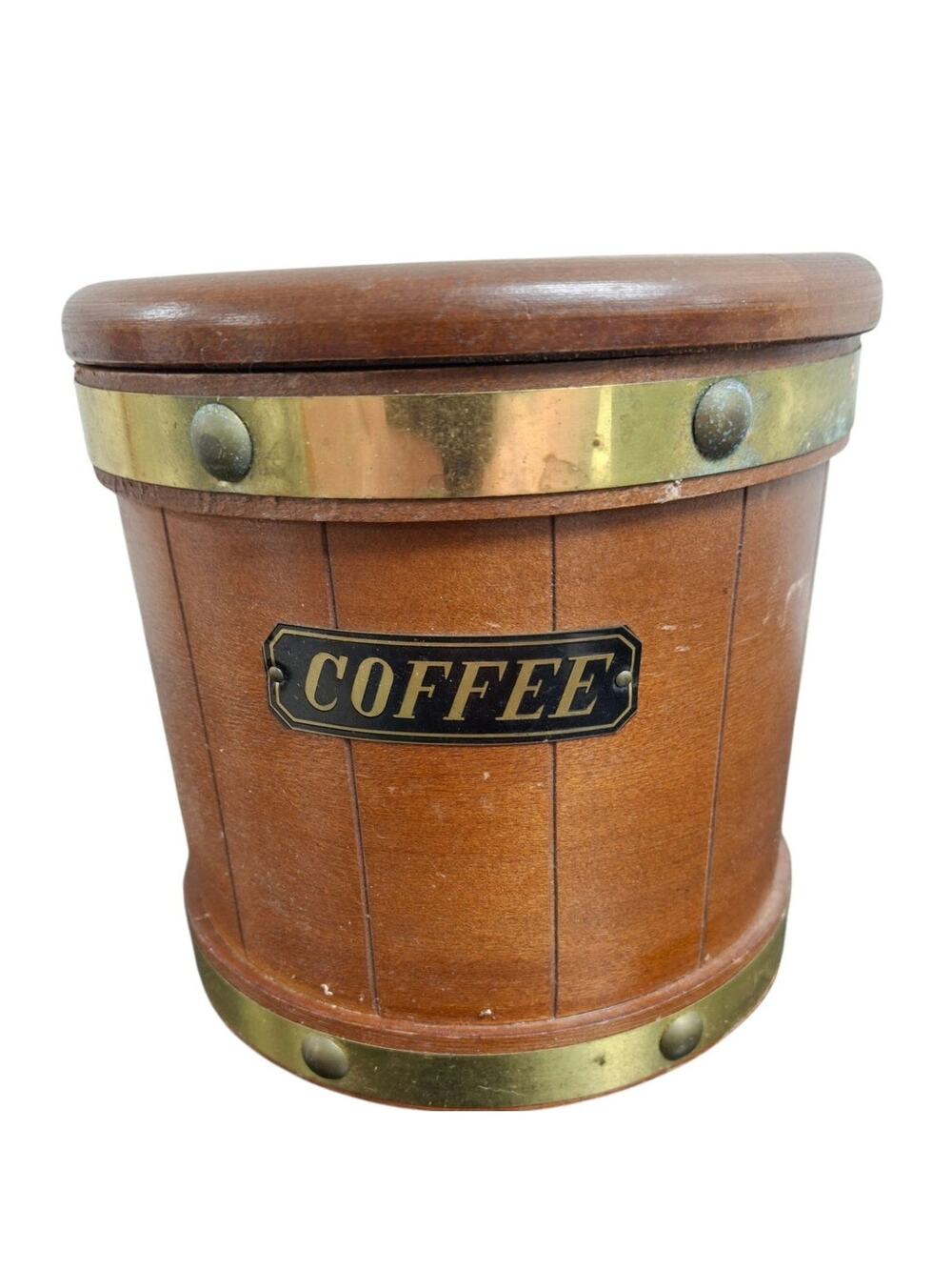 Vintage Teakwood Coffee Canister Made in Japan